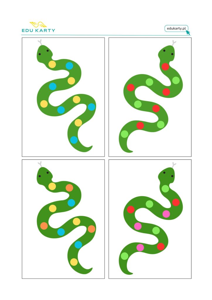 Kolorowy wąż zabawa karta 1